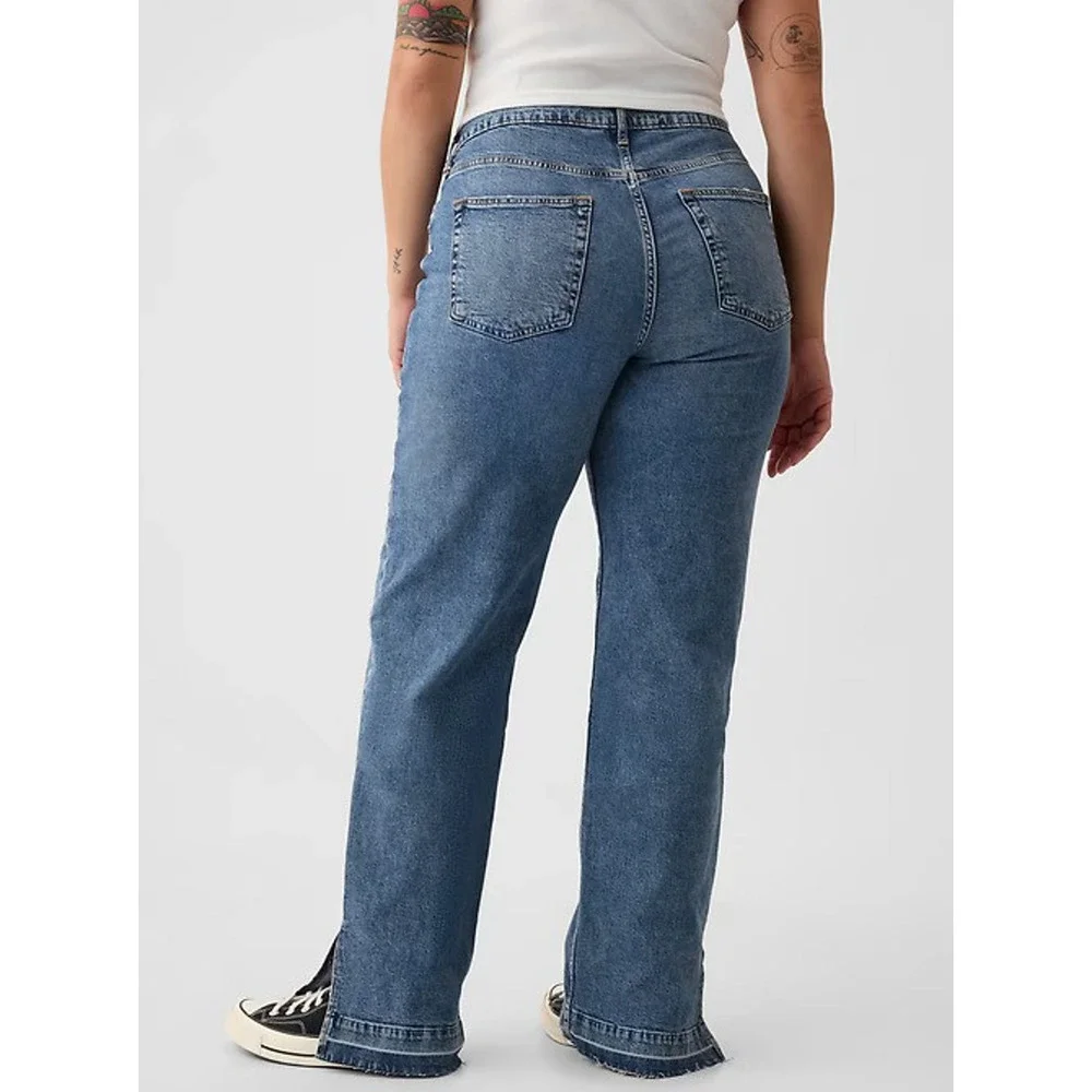NWT Gap Mid Rise 90s Loose Jeans Split Hem Distressed Blue Denim Plus Size 33 16 - Picture 12 of 16